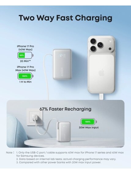 Anker Nano Power Bank 45W with Built-In Retractable USB-C Cable | A1638H21 | 10000 mAh | White 6 Anker Nano Power Bank 45W with Built-In Retractable USB-C Cable | A1638H21 | 10000 mAh | White 6