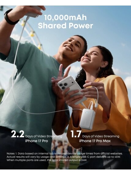 Anker Nano Power Bank 45W with Built-In Retractable USB-C Cable | A1638H21 | 10000 mAh | White 2 Anker Nano Power Bank 45W with Built-In Retractable USB-C Cable | A1638H21 | 10000 mAh | White 2