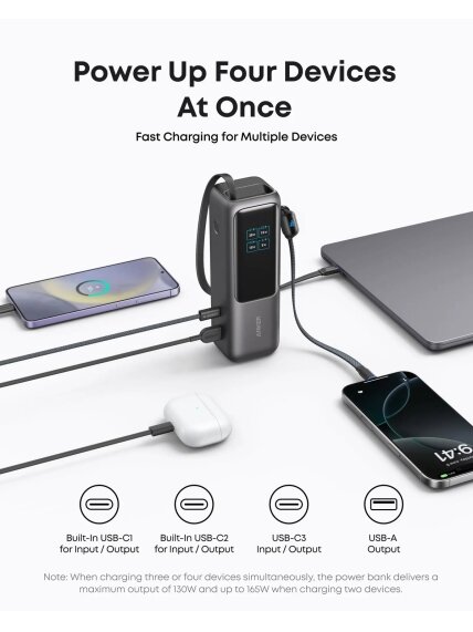 Anker Zolo Powerbank | A1695H11 | 25000 mAh | Built-In USB-C and Retractable Cable) | Grey 2 Anker Zolo Powerbank | A1695H11 | 25000 mAh | Built-In USB-C and Retractable Cable) | Grey 2