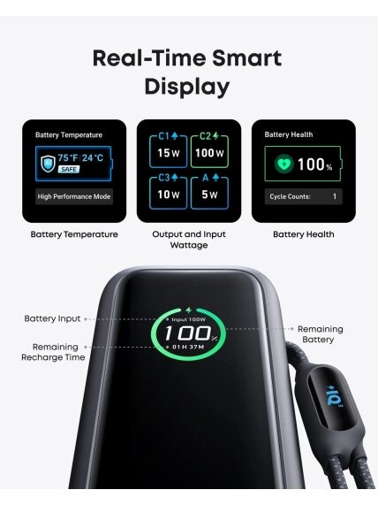 Anker Zolo Powerbank | A1695H11 | 25000 mAh | Built-In USB-C and Retractable Cable) | Grey 3 Anker Zolo Powerbank | A1695H11 | 25000 mAh | Built-In USB-C and Retractable Cable) | Grey 3