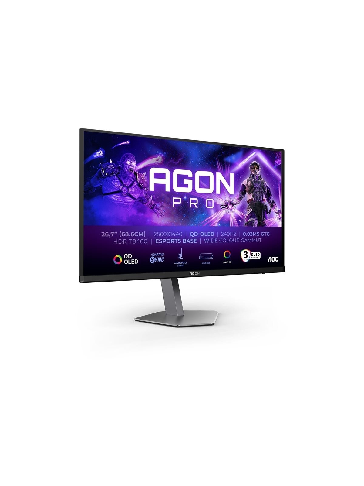 AOC | AG276QZD2 | 26.7 " | OLED | QHD | 16:9 | 240 Hz | 0.03 ms | 2560 x 1440 pixels | 250 cd/m² | HDMI ports quantity 2 3