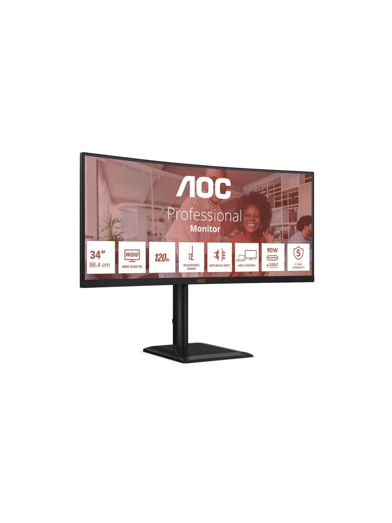 AOC CU34E4CV | 34 " | VA | 21:9 | 120 Hz | 4 ms | 3440 x 1440 pixels | HDMI ports quantity 2 | Black 3 AOC CU34E4CV | 34 " | VA | 21:9 | 120 Hz | 4 ms | 3440 x 1440 pixels | HDMI ports quantity 2 | Black 3
