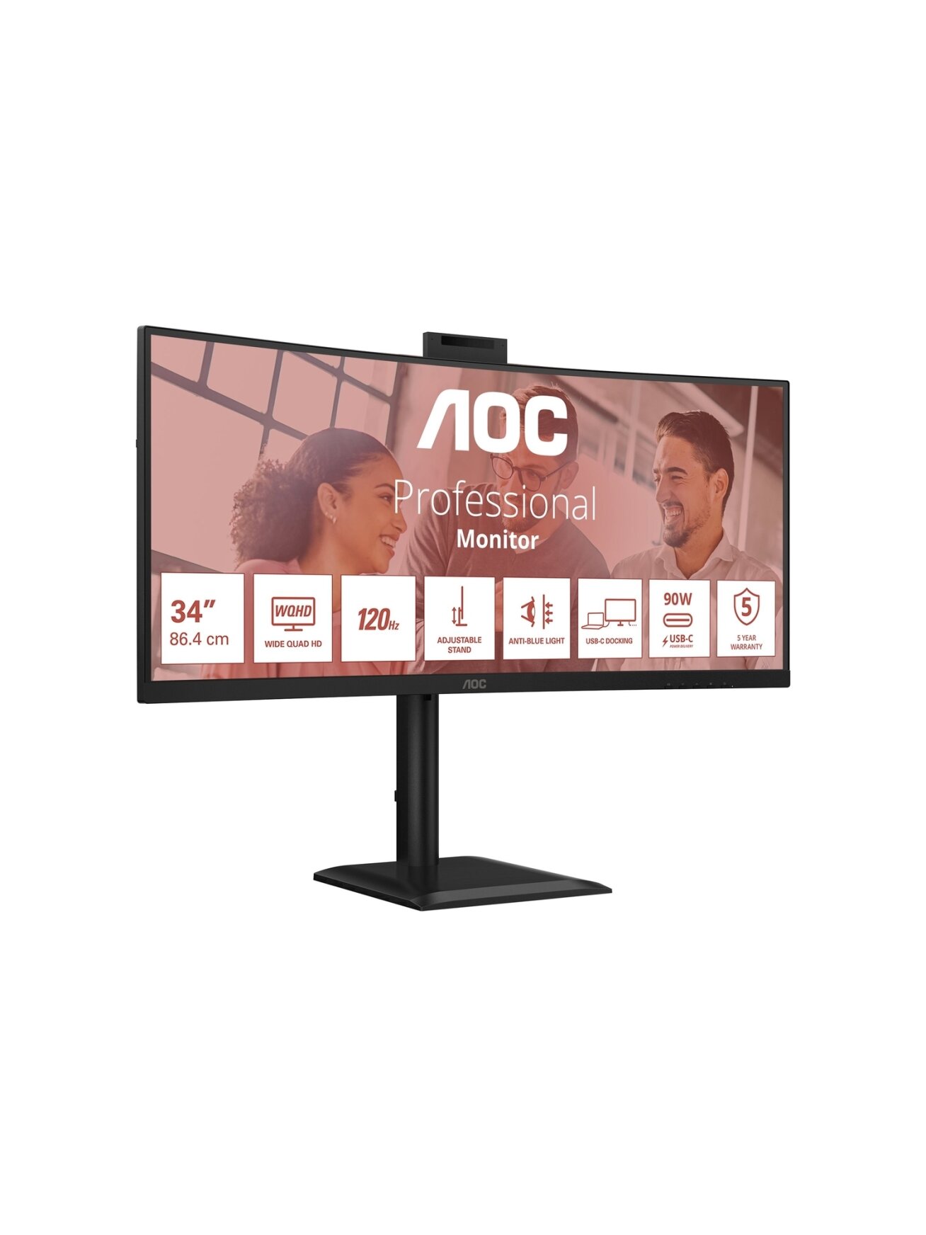 AOC | CU34E4CW | 34 " | VA | UWQHD | 120 Hz | 4 ms | 3440 x 1440 pixels | 350 cd/m² | HDMI ports quantity 2 | Black 1