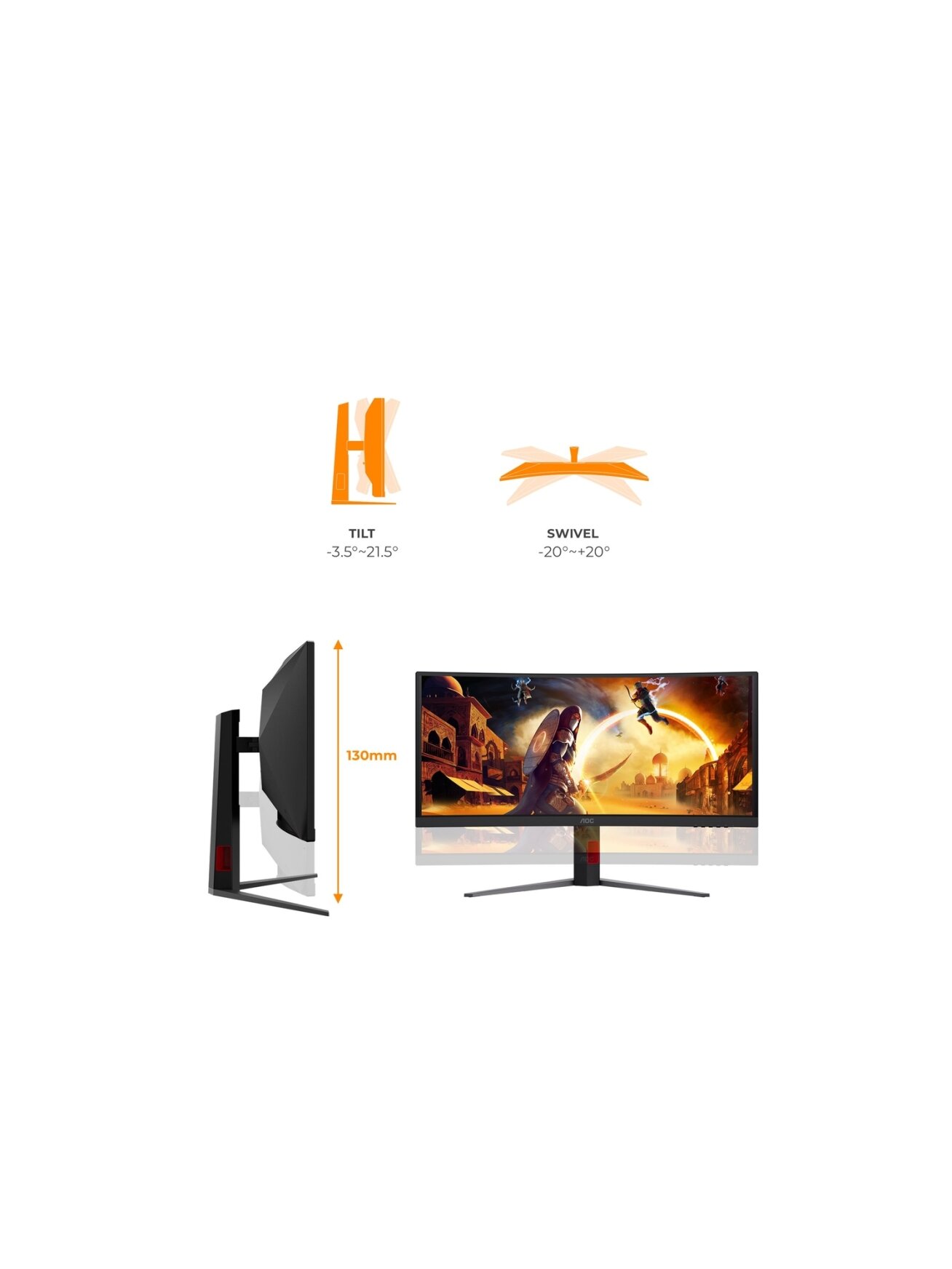 AOC CU34G4CA | 34 " | Fast VA | WQHD | 21:9 | 180 Hz | 1 ms | 3440 x 1440 pixels | 450 cd/m² | HDMI ports quantity 2 | Black 5 AOC CU34G4CA | 34 " | Fast VA | WQHD | 21:9 | 180 Hz | 1 ms | 3440 x 1440 pixels | 450 cd/m² | HDMI ports quantity 2 | Black 5