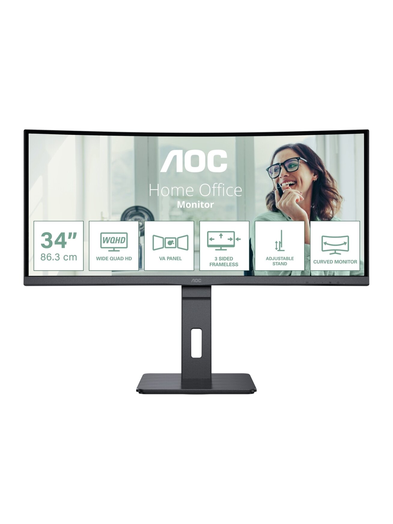 AOC | CU34P3CV | 34 " | VA | 21:9 | 100 Hz | 4 ms | 3440 x 1440 pixels | HDMI ports quantity 1 AOC | CU34P3CV | 34 " | VA | 21:9 | 100 Hz | 4 ms | 3440 x 1440 pixels | HDMI ports quantity 1