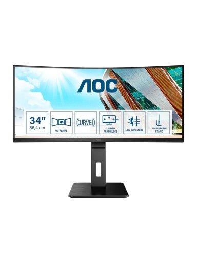 AOC | Curved Monitor | CU34P2A | 34 " | VA | 21:9 | 100 Hz | 1 ms | 3440 × 1440 | 300 cd/m² | Headphone out (3.5mm) | HDMI ports quantity HDMI x 2 | Black | Warranty 36 month(s)
