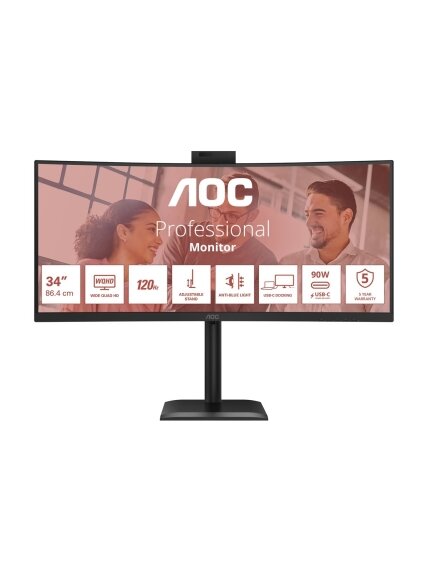AOC | CU34E4CW | 34 " | VA | UWQHD | 120 Hz | 4 ms | 3440 x 1440 pixels | 350 cd/m² | HDMI ports quantity 2 | Black 2