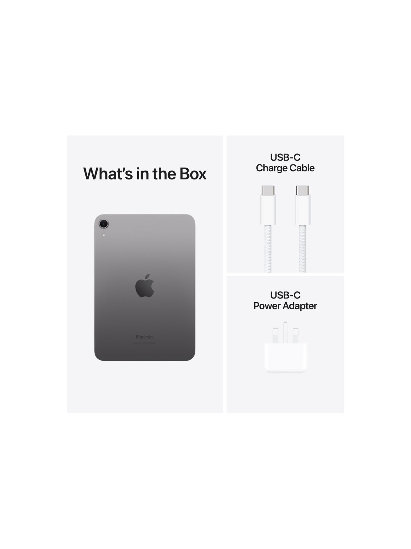 Apple | iPad mini | 8.3 " | Space Gray | IPS | 2266 x 1488 pixels | Apple A17 Pro | 128 GB | Wi-Fi | Front camera | 12 MP | Rear camera | 12 MP | Bluetooth | 5.3 | iPadOS | USB-C charging cable 6 Apple | iPad mini | 8.3 " | Space Gray | IPS | 2266 x 1488 pixels | Apple A17 Pro | 128 GB | Wi-Fi | Front camera | 12 MP | Rear camera | 12 MP | Bluetooth | 5.3 | iPadOS | USB-C charging cable 6