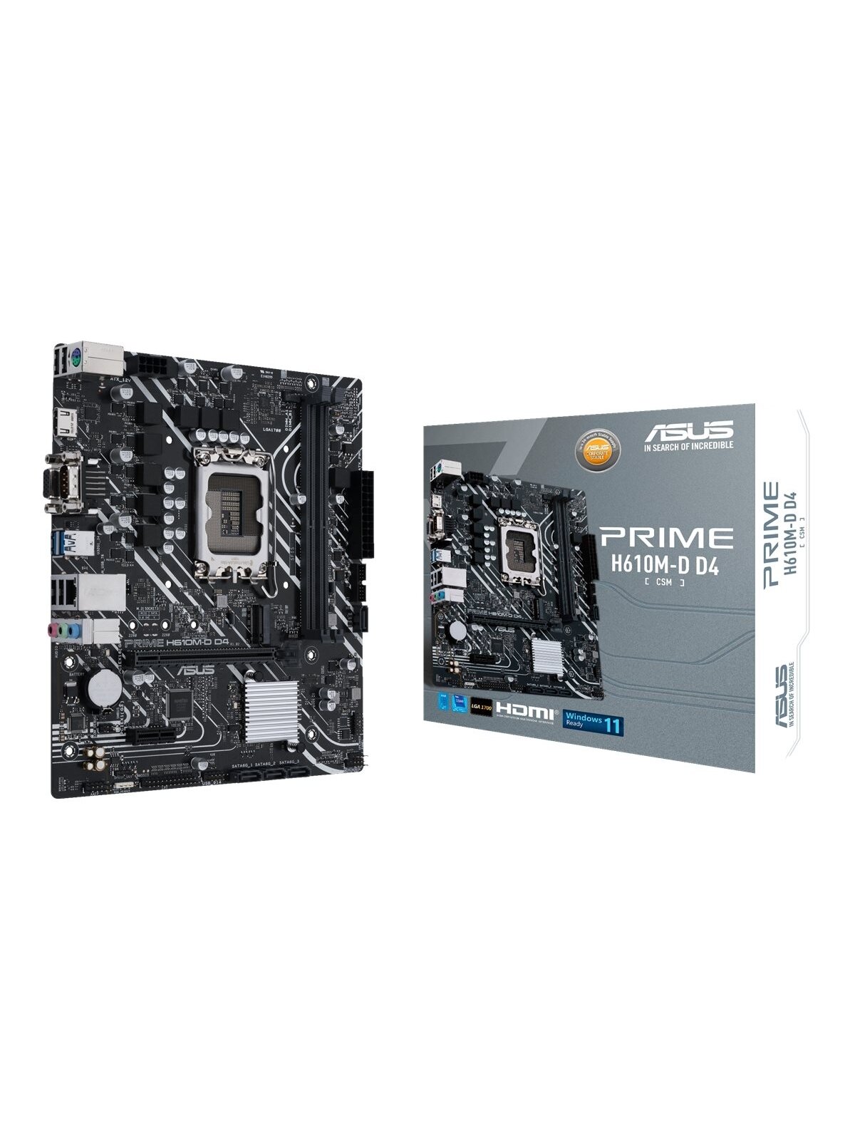 Asus | PRIME H610M-D D4 | Processor family Intel | Processor socket  LGA1700 | DDR4 DIMM | Memory slots 2 | Supported hard disk drive interfaces SATA, M.2 | Number of SATA connectors 4 | Chipset Intel H610 | mATX 3