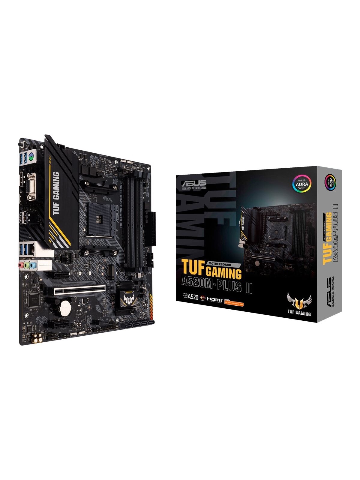 Asus | TUF GAMING A520M-PLUS II | Processor family AMD | Processor socket AM4 | DDR4 DIMM | Memory slots 4 | Supported hard disk drive interfaces SATA, M.2 | Number of SATA connectors 4 | Chipset AMD A520 | Micro ATX 7 Asus | TUF GAMING A520M-PLUS II | Processor family AMD | Processor socket AM4 | DDR4 DIMM | Memory slots 4 | Supported hard disk drive interfaces SATA, M.2 | Number of SATA connectors 4 | Chipset AMD A520 | Micro ATX 7