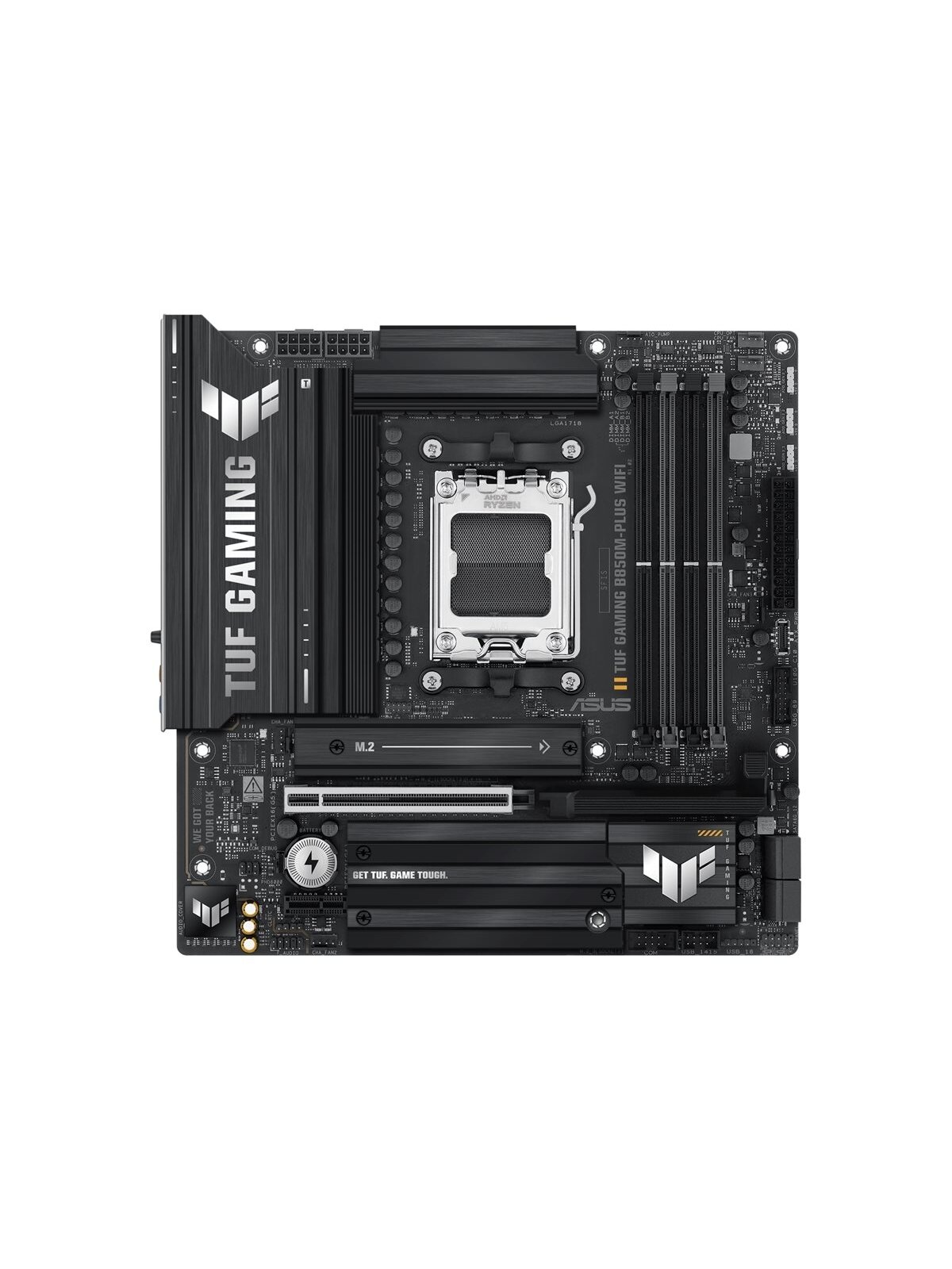 Asus TUF GAMING B850M-PLUS WIFI | Processor family AMD | Processor socket AM5 | DDR5 | Supported hard disk drive interfaces M.2, SATA | Number of SATA connectors 4