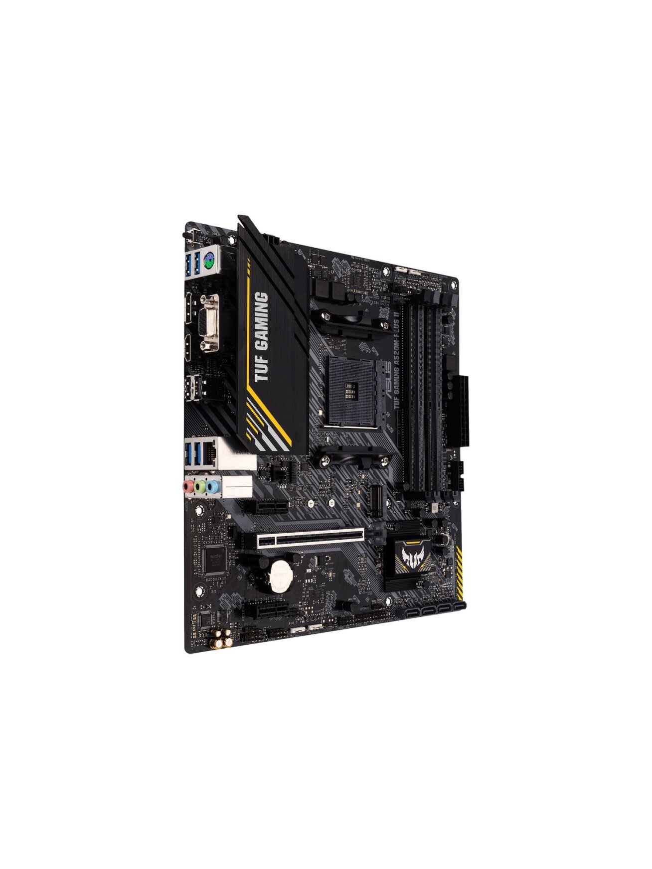 Asus | TUF GAMING A520M-PLUS II | Processor family AMD | Processor socket AM4 | DDR4 DIMM | Memory slots 4 | Supported hard disk drive interfaces 	SATA, M.2 | Number of SATA connectors 4 | Chipset  AMD A520 | Micro ATX 4
