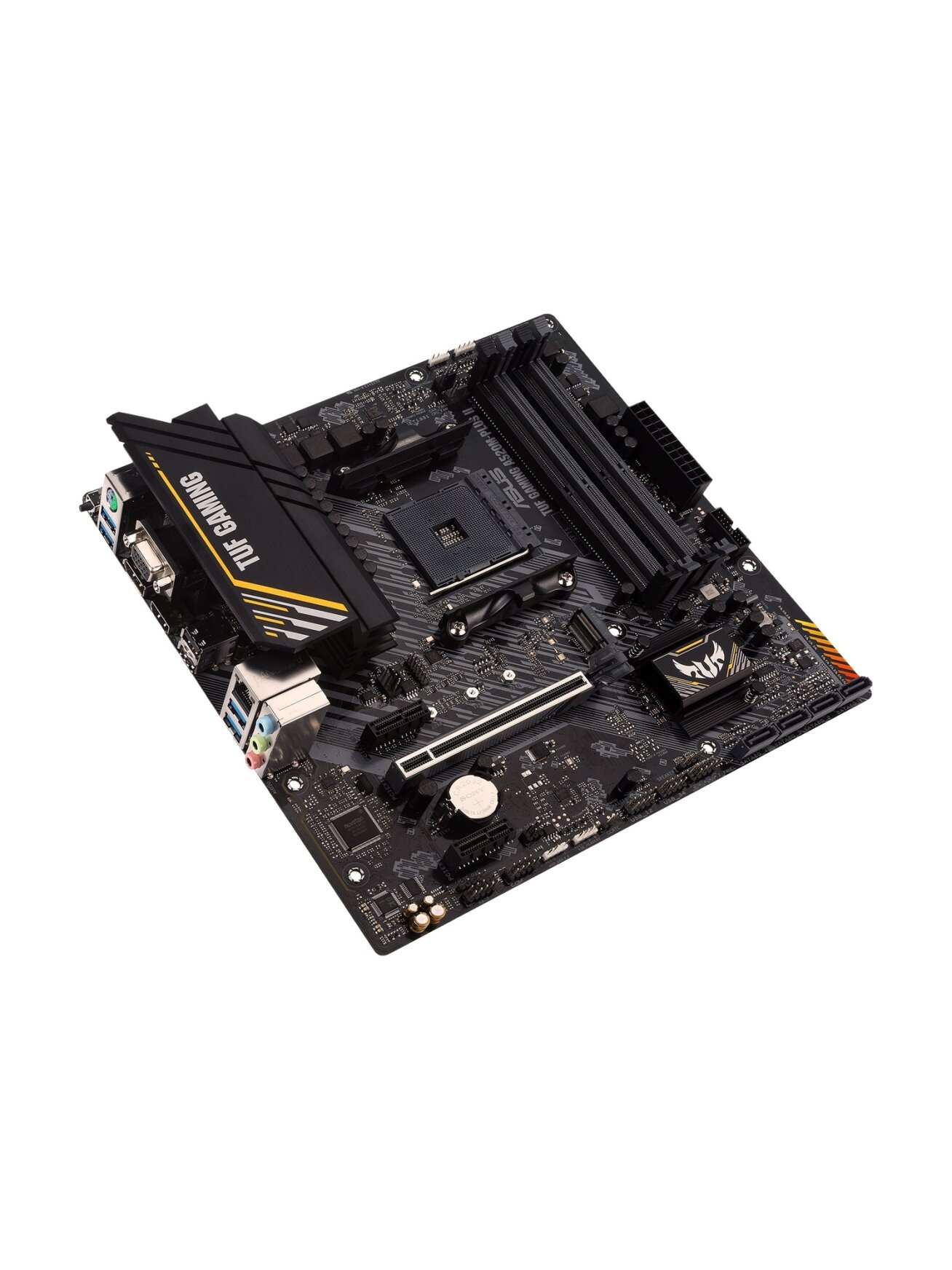 Asus | TUF GAMING A520M-PLUS II | Processor family AMD | Processor socket AM4 | DDR4 DIMM | Memory slots 4 | Supported hard disk drive interfaces 	SATA, M.2 | Number of SATA connectors 4 | Chipset  AMD A520 | Micro ATX 6