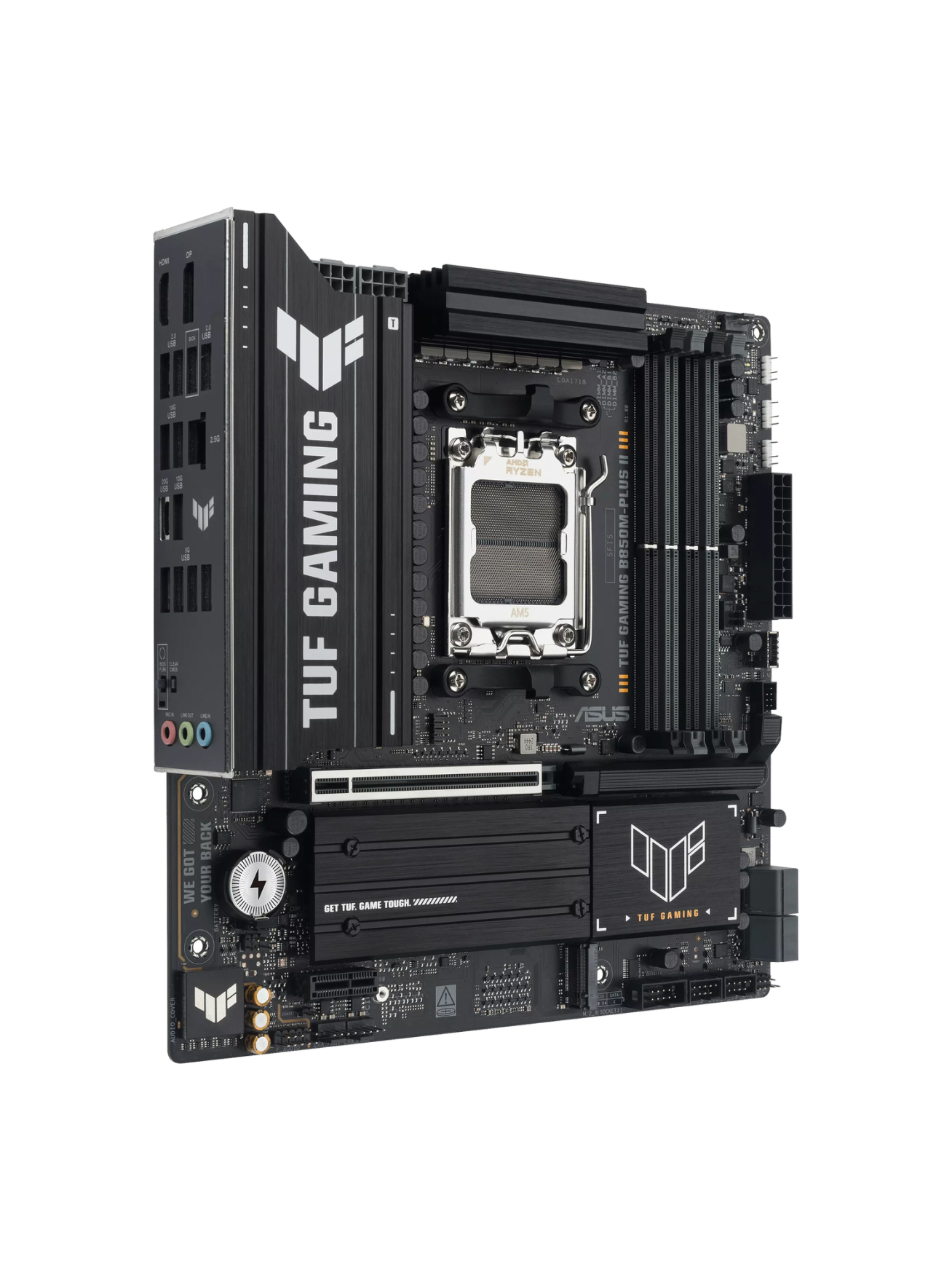 Asus TUF GAMING B850M-PLUS II | Processor family AMD | Processor socket AM5 | DDR5 | Supported hard disk drive interfaces SATA, M.2 | Number of SATA connectors 4 1 Asus TUF GAMING B850M-PLUS II | Processor family AMD | Processor socket AM5 | DDR5 | Supported hard disk drive interfaces SATA, M.2 | Number of SATA connectors 4 1