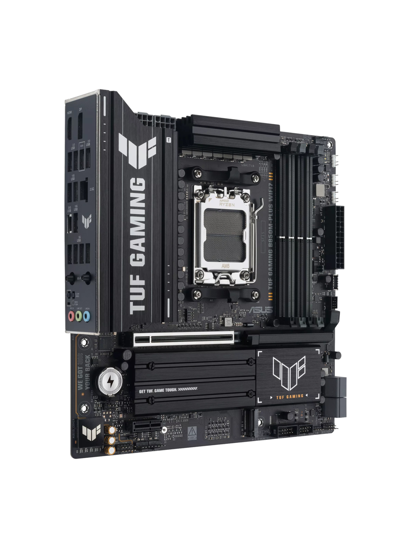 Asus TUF GAMING B850M-PLUS WIFI7 | Processor family AMD | Processor socket AM5 | DDR5 | Supported hard disk drive interfaces SATA, M.2 | Number of SATA connectors 4 1