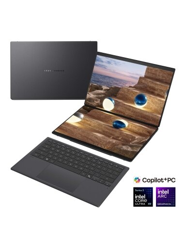 Asus | Zenbook Duo UX8407AA-SN066W | Moher Gray | 14 " | OLED | Touchscreen | 2.8K | 2880 x 1800 pixels | 144 Hz | Anti-Reflective | Intel Core Ultra X9 | 378H | 32 GB | LPDDR5X | Solid-state drive capacity 2000 GB | Intel Arc Graphics | Windows 11 Pro | Asus | Zenbook Duo UX8407AA-SN066W | Moher Gray | 14 " | OLED | Touchscreen | 2.8K | 2880 x 1800 pixels | 144 Hz | Anti-Reflective | Intel Core Ultra X9 | 378H | 32 GB | LPDDR5X | Solid-state drive capacity 2000 GB | Intel Arc Graphics | Windows 11 Pro |