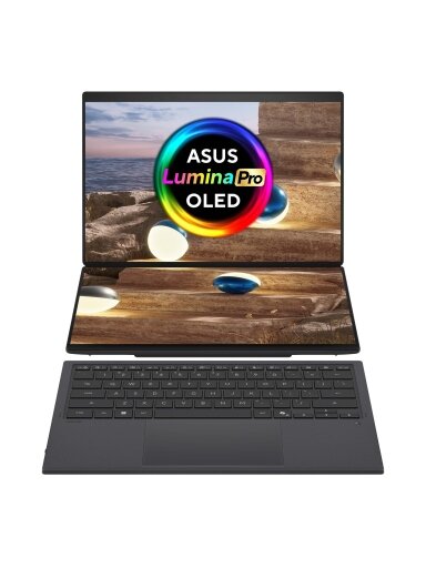 ASUS Zenbook Duo UX8407AA-SN094X | Asus Zenbook Duo UX8407AA-SN094X | Moher Gray | 14 " | OLED | Touchscreen | 3K | 2880 x 1800 pixels | 144 Hz | Glossy | Intel Core Ultra 9 | 388H | 32 GB | LPDDR5X | Solid-state drive capacity 2000 GB | Intel Arc Graphic ASUS Zenbook Duo UX8407AA-SN094X | Asus Zenbook Duo UX8407AA-SN094X | Moher Gray | 14 " | OLED | Touchscreen | 3K | 2880 x 1800 pixels | 144 Hz | Glossy | Intel Core Ultra 9 | 388H | 32 GB | LPDDR5X | Solid-state drive capacity 2000 GB | Intel Arc Graphic