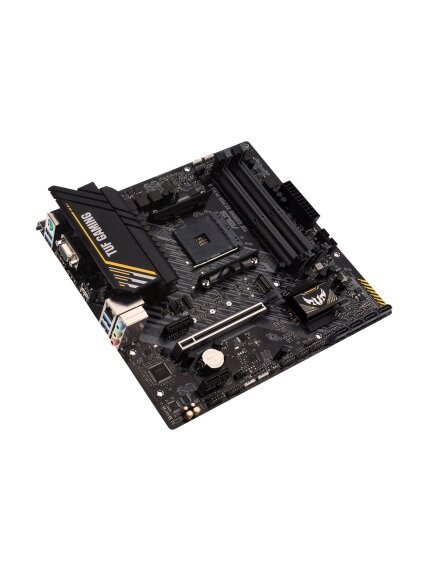 Asus | TUF GAMING A520M-PLUS II | Processor family AMD | Processor socket AM4 | DDR4 DIMM | Memory slots 4 | Supported hard disk drive interfaces 	SATA, M.2 | Number of SATA connectors 4 | Chipset  AMD A520 | Micro ATX 5
