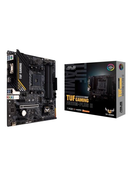 Asus | TUF GAMING A520M-PLUS II | Processor family AMD | Processor socket AM4 | DDR4 DIMM | Memory slots 4 | Supported hard disk drive interfaces 	SATA, M.2 | Number of SATA connectors 4 | Chipset  AMD A520 | Micro ATX 7