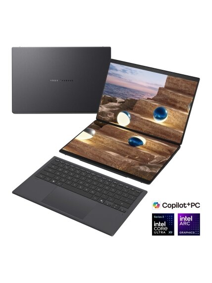 Asus | Zenbook Duo UX8407AA-SN066W | Moher Gray | 14 " | OLED | Touchscreen | 2.8K | 2880 x 1800 pixels | 144 Hz | Anti-Reflective | Intel Core Ultra X9 | 378H | 32 GB | LPDDR5X | Solid-state drive capacity 2000 GB | Intel Arc Graphics | Windows 11 Pro | Asus | Zenbook Duo UX8407AA-SN066W | Moher Gray | 14 " | OLED | Touchscreen | 2.8K | 2880 x 1800 pixels | 144 Hz | Anti-Reflective | Intel Core Ultra X9 | 378H | 32 GB | LPDDR5X | Solid-state drive capacity 2000 GB | Intel Arc Graphics | Windows 11 Pro |