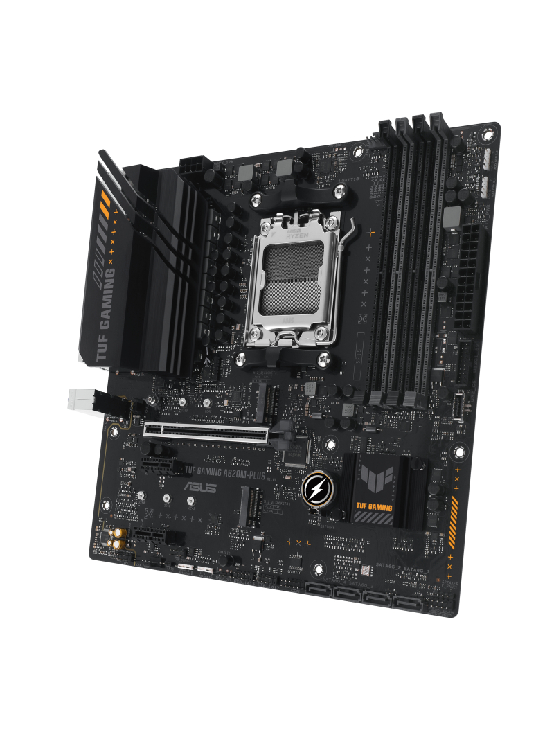 Asus | TUF GAMING A620M-PLUS | Processor family AMD | Processor socket AM5 | DDR5 DIMM | Memory slots 4 | Supported hard disk drive interfaces 	SATA, M.2 | Number of SATA connectors 4 | Chipset  AMD A620 | Micro-ATX 2
