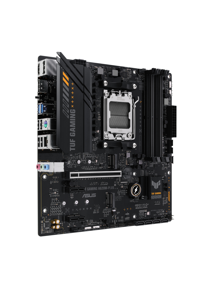 Asus | TUF GAMING A620M-PLUS | Processor family AMD | Processor socket AM5 | DDR5 DIMM | Memory slots 4 | Supported hard disk drive interfaces SATA, M.2 | Number of SATA connectors 4 | Chipset AMD A620 | Micro-ATX 1 Asus | TUF GAMING A620M-PLUS | Processor family AMD | Processor socket AM5 | DDR5 DIMM | Memory slots 4 | Supported hard disk drive interfaces SATA, M.2 | Number of SATA connectors 4 | Chipset AMD A620 | Micro-ATX 1