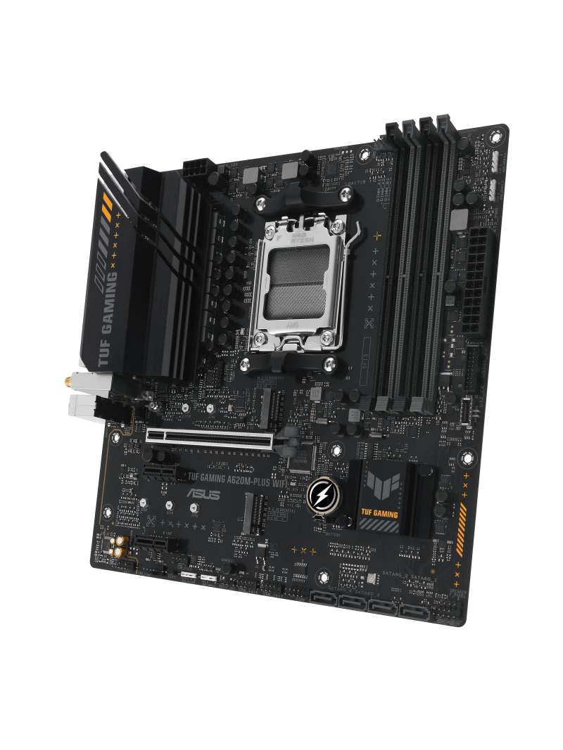 Asus | TUF GAMING A620M-PLUS WIFI | Processor family AMD | Processor socket AM5 | DDR5 DIMM | Memory slots 4 | Supported hard disk drive interfaces SATA, M.2 | Number of SATA connectors 4 | Chipset AMD A620 | Micro-ATX 2 Asus | TUF GAMING A620M-PLUS WIFI | Processor family AMD | Processor socket AM5 | DDR5 DIMM | Memory slots 4 | Supported hard disk drive interfaces SATA, M.2 | Number of SATA connectors 4 | Chipset AMD A620 | Micro-ATX 2
