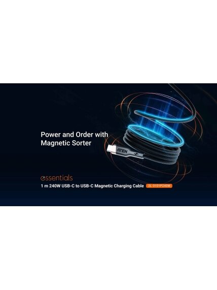 Aten 240W USB-C to USB-C Magnetic Charging Cable, 1 m | 2L-3101P240M | USB-C to USB-C 1