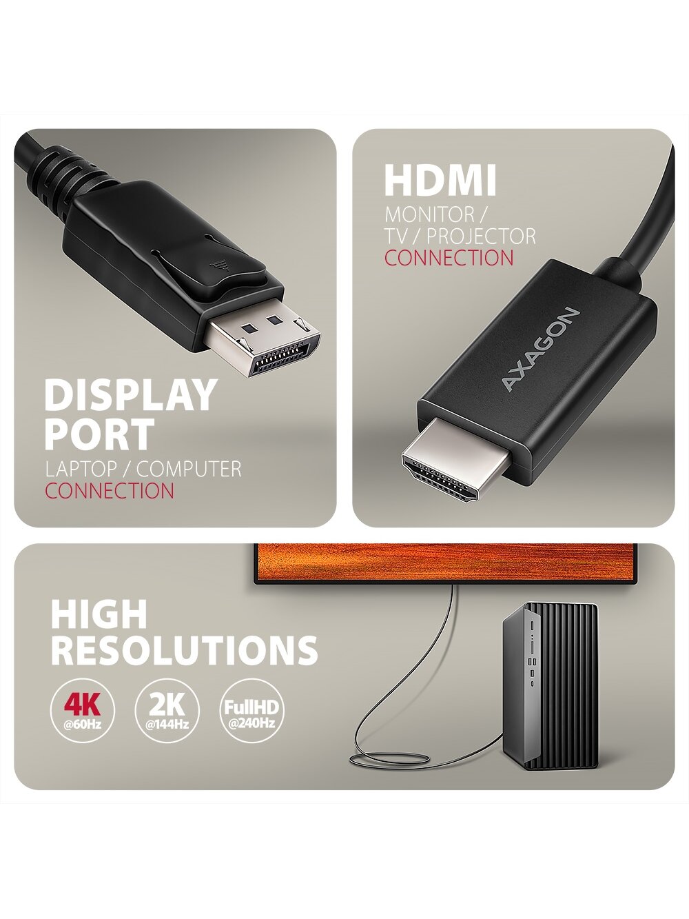 AXAGON Active cable RVD-HI20C2 | DisplayPort to HDMI | 1.8 m 4