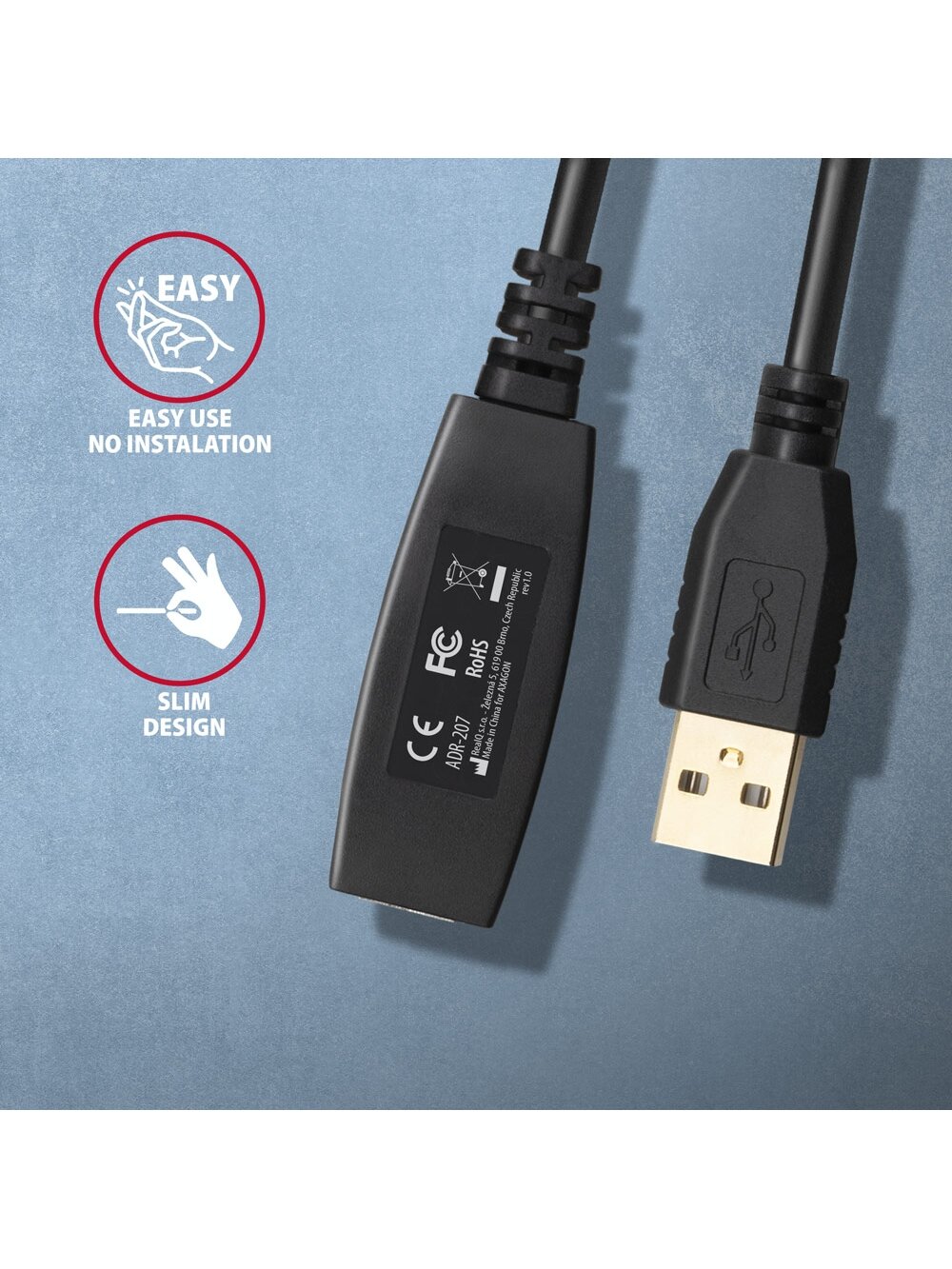 AXAGON | Active extension cable, 7.5 m | ADR-207 | USB Type-A to USB Type-A 1