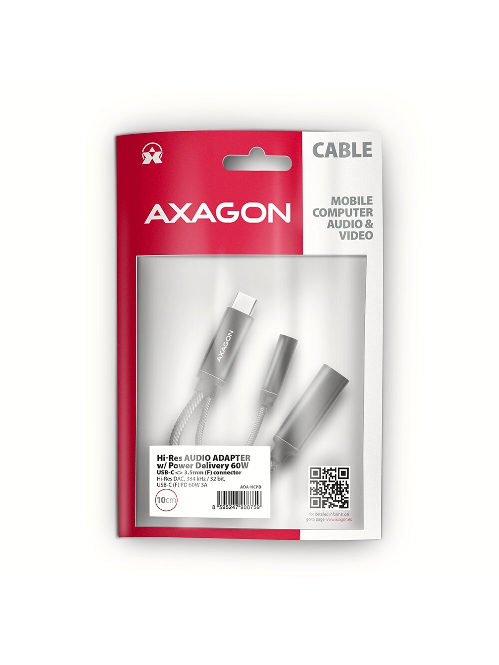 AXAGON | ADA-HCPD USB-C - Hi-Res DAC Audio Adapter PD, 60W 9