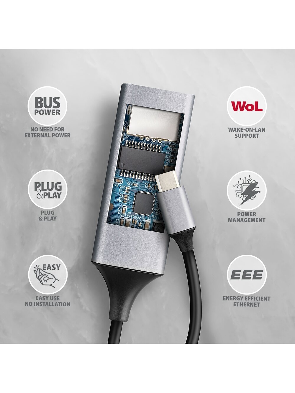 AXAGON | ADE-TXPD USB-C Gigabit Ethernet Adapter with PD 100W 5