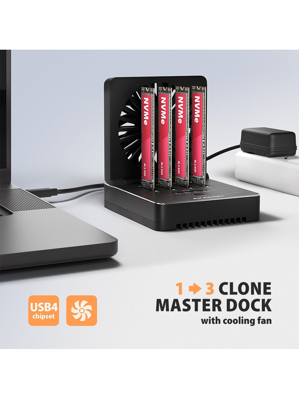 AXAGON ADSA-M2C44 USB4 docking station for 4x M.2 NVMe SSDs with disk cloning function without a PC 7