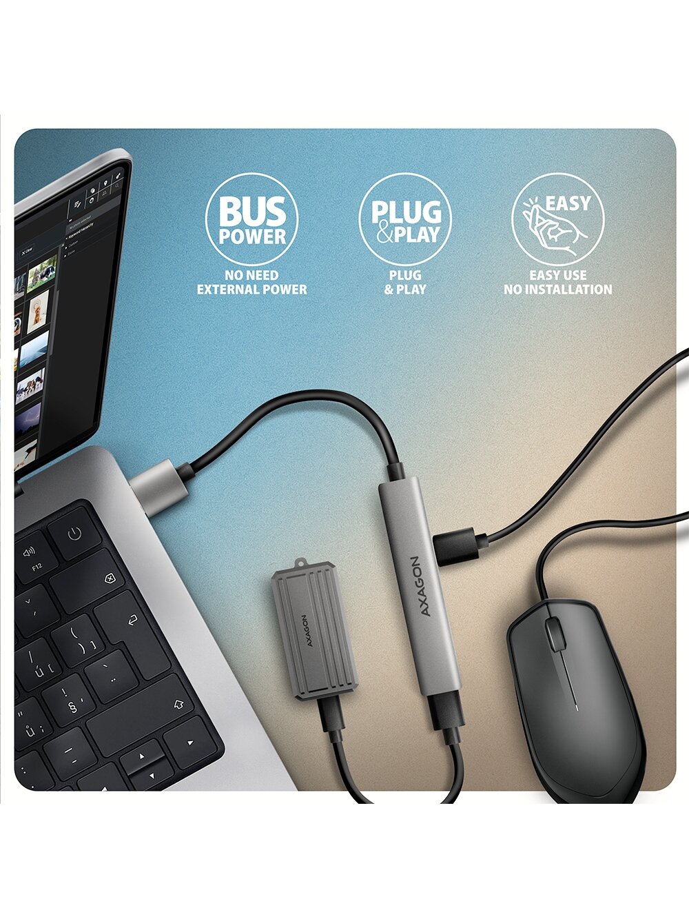 AXAGON ALU STRIP USB-A 4 port hub | HUE-STA 3