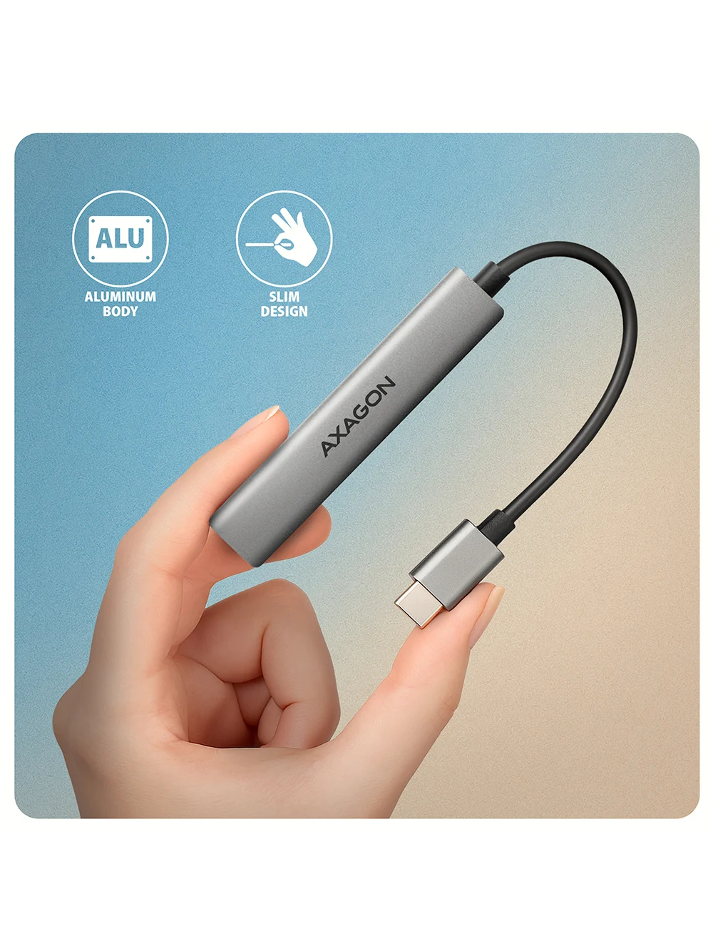 AXAGON ALU STRIP USB-C 4 port hub | HUE-STC 4