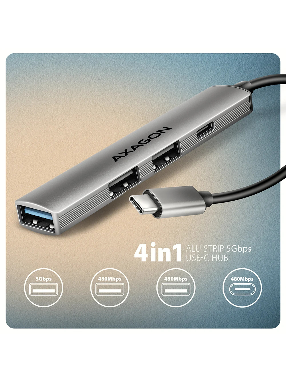 AXAGON ALU STRIP USB-C 4 port hub | HUE-STC 1 AXAGON ALU STRIP USB-C 4 port hub | HUE-STC 1