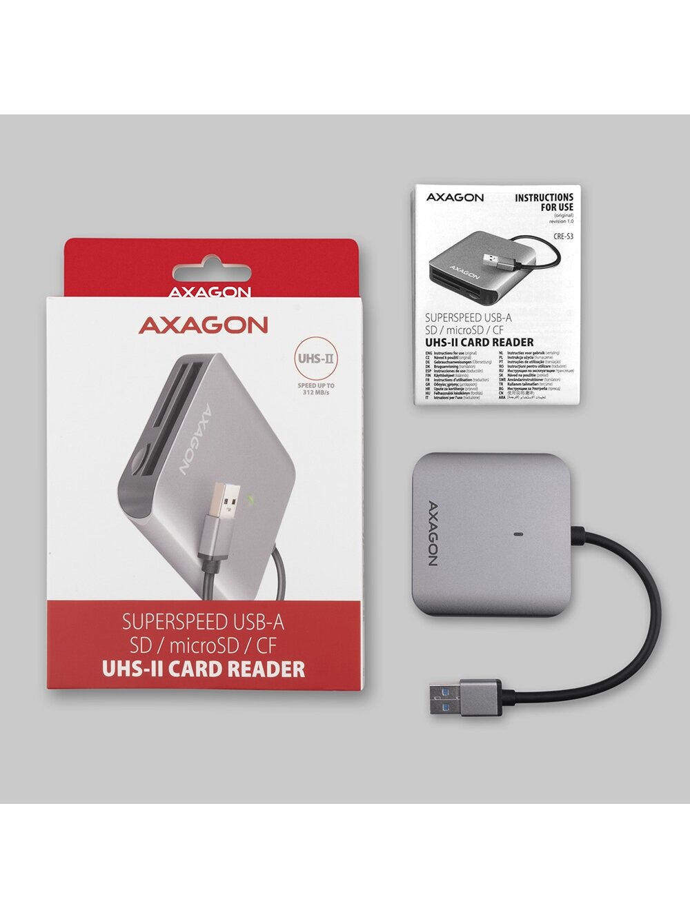 AXAGON Aluminum high-speed USB-A 3.2 Gen 1 memory card reader, 3 slots | CRE-S3 6