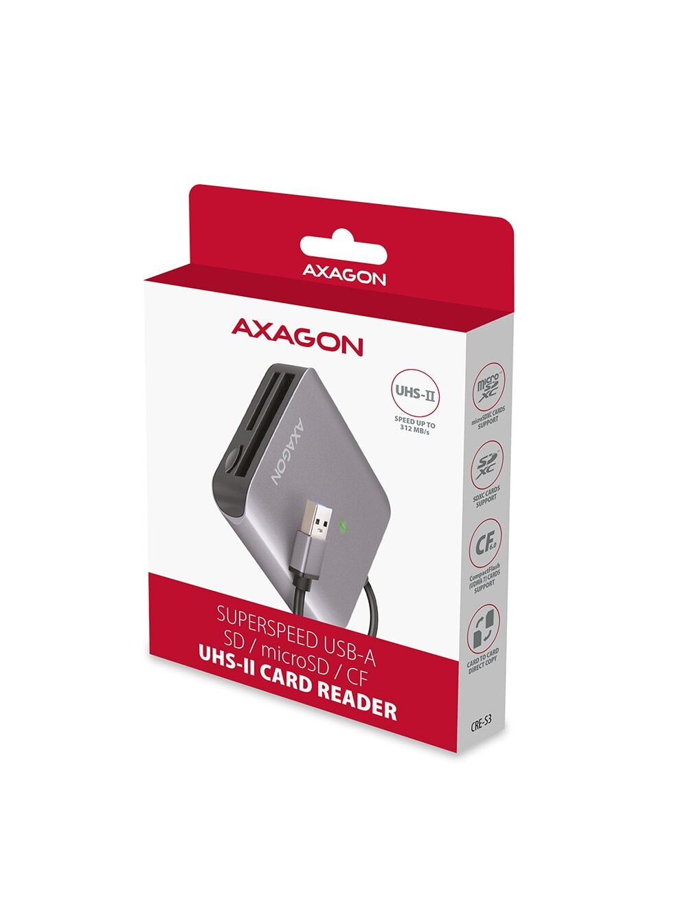 AXAGON Aluminum high-speed USB-A 3.2 Gen 1 memory card reader, 3 slots | CRE-S3 7