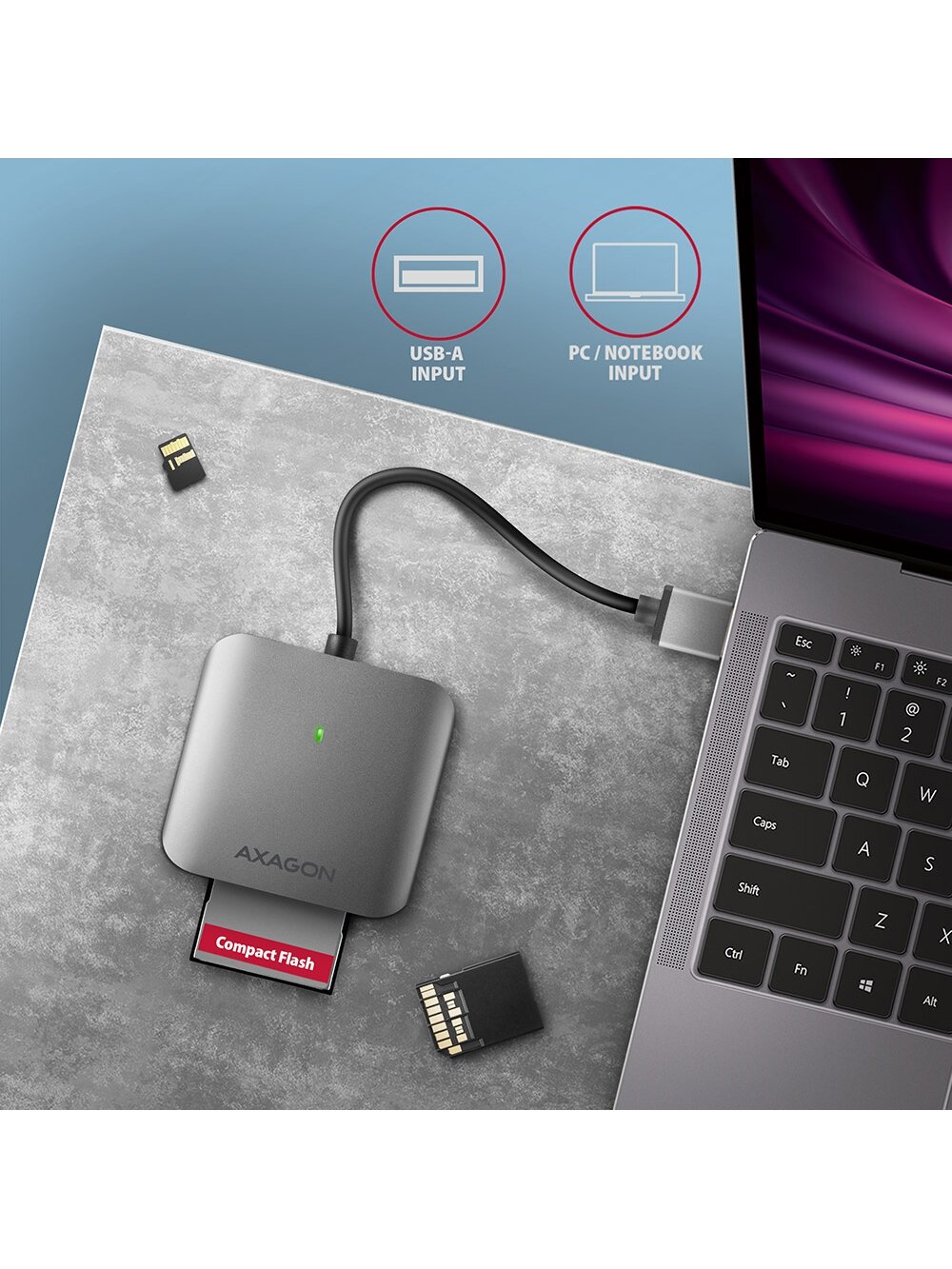 AXAGON Aluminum high-speed USB-A 3.2 Gen 1 memory card reader, 3 slots | CRE-S3 4