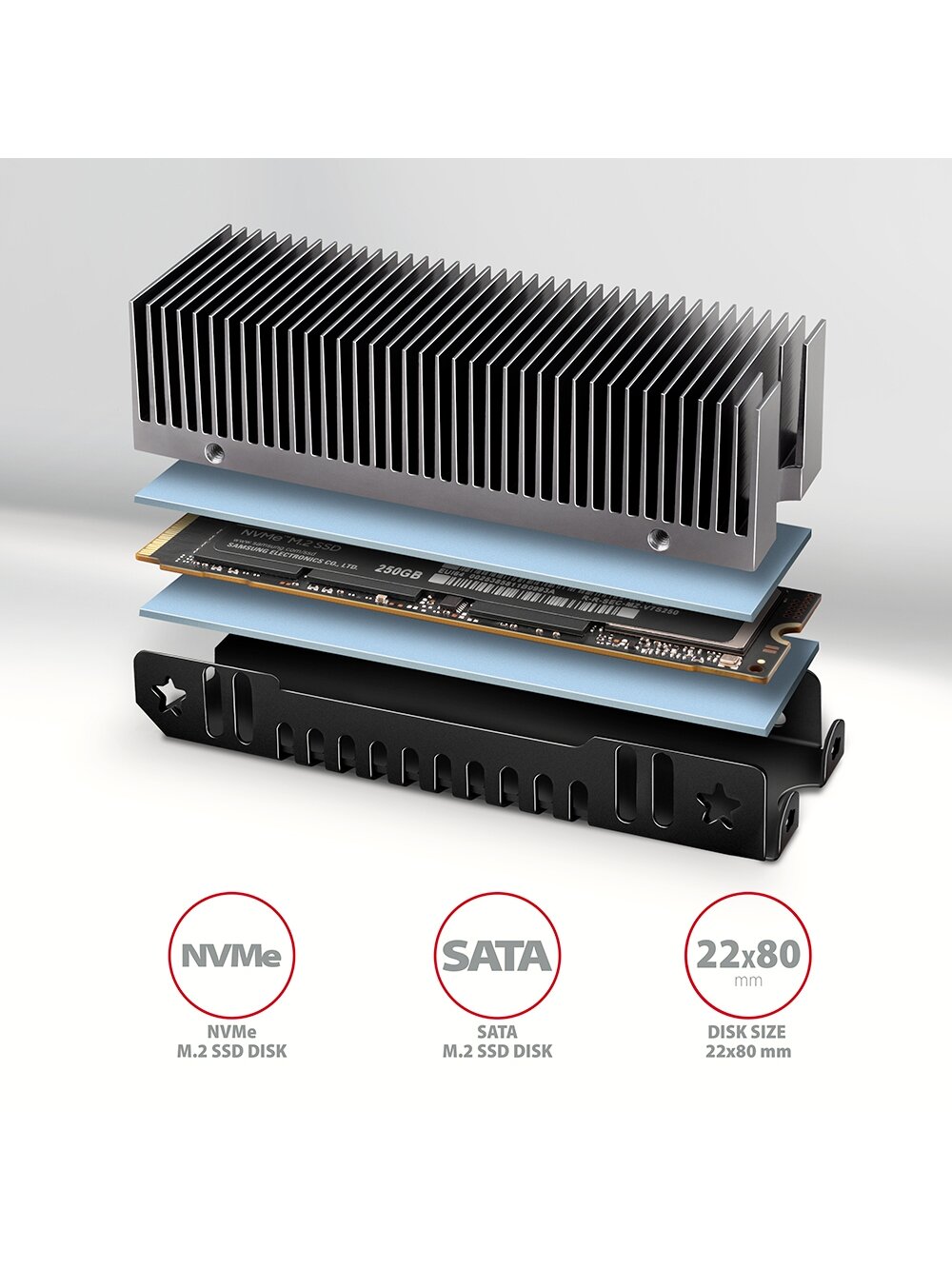 AXAGON Aluminum passive cooler for single and double-sided M.2 SSDs size 2280, height 24 mm | CLR-M2XT 1 AXAGON Aluminum passive cooler for single and double-sided M.2 SSDs size 2280, height 24 mm | CLR-M2XT 1