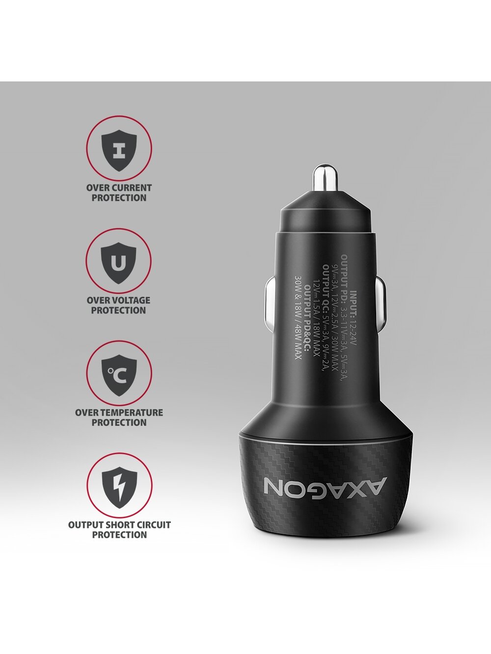 AXAGON Car charger 48W, USB-A + USB-C, PD3.0/PPS/QC4+/SFC | PWC-PQ48 5