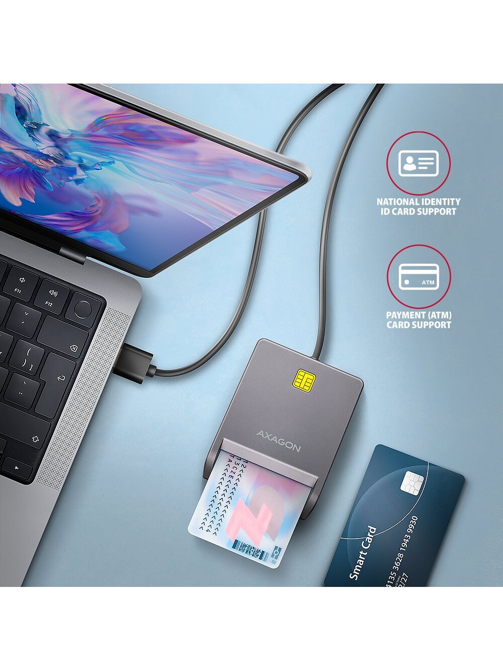 AXAGON Compact desktop USB contact Smart card/ID card reader with long USB-A cable | CRE-SM3T 2 AXAGON Compact desktop USB contact Smart card/ID card reader with long USB-A cable | CRE-SM3T 2
