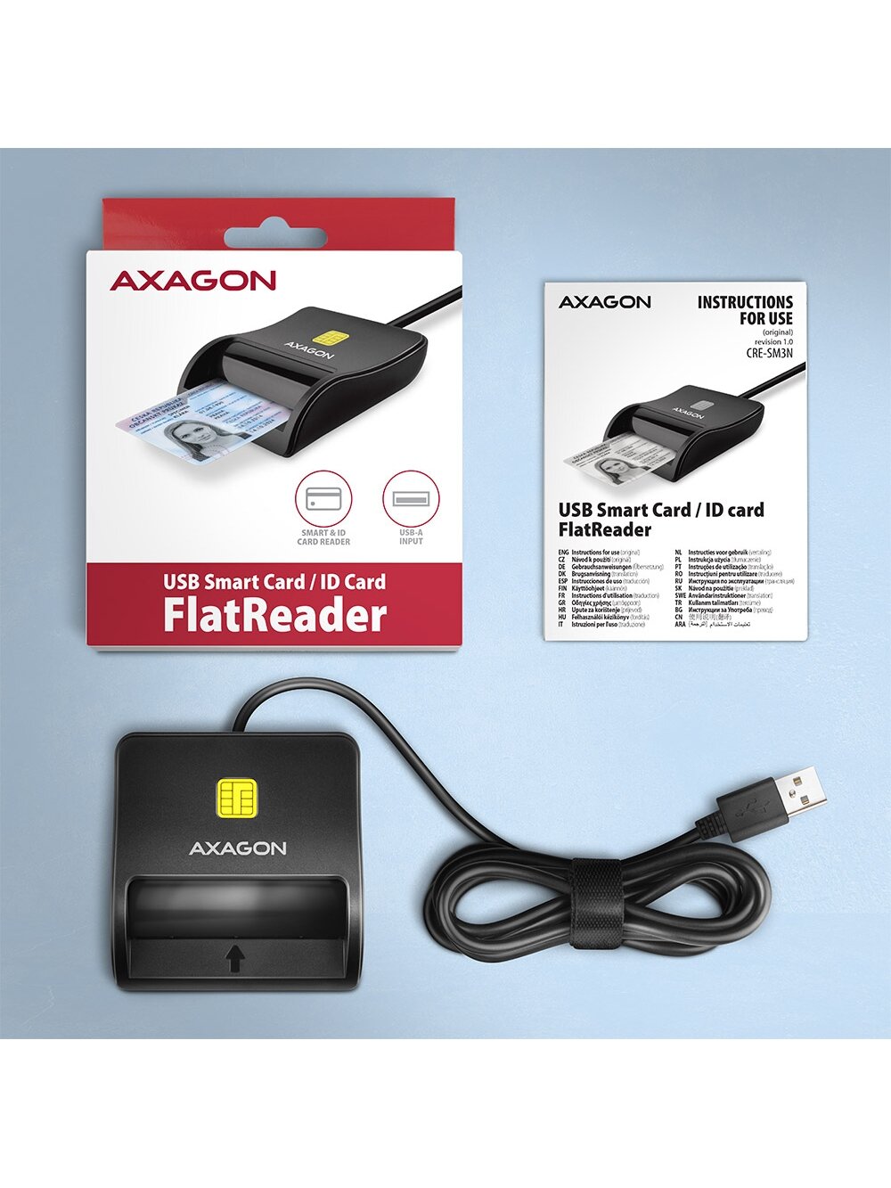 AXAGON Compact desktop USB contact Smart/ID card reader with long, USB-A cable | CRE-SM3N 4 AXAGON Compact desktop USB contact Smart/ID card reader with long, USB-A cable | CRE-SM3N 4