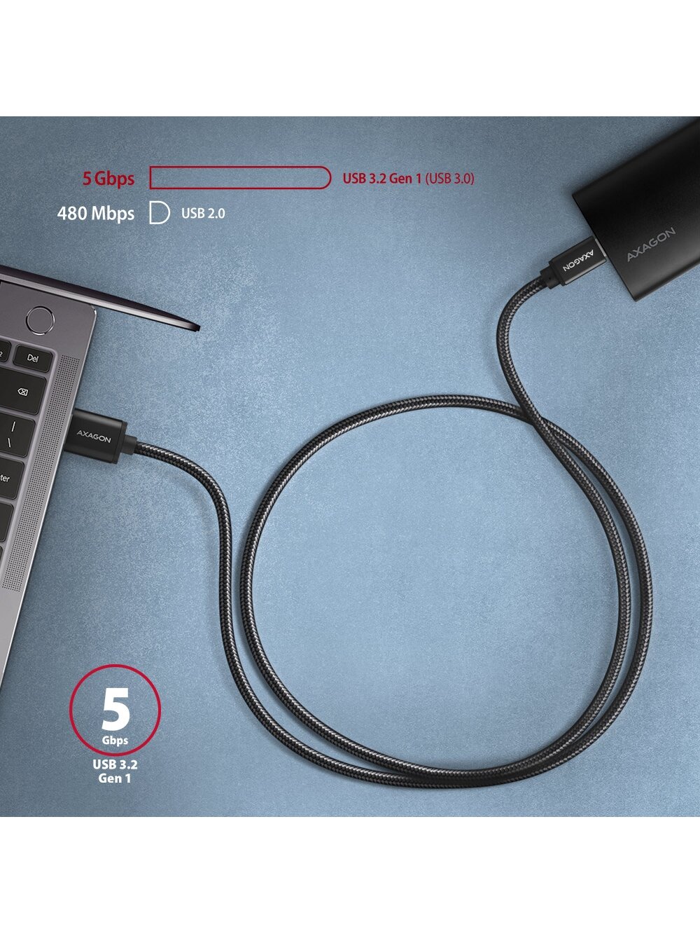 AXAGON | Data and charging USB 3.2 Gen 1 cable, 1 m | BUCM3-AM10AB | USB Type A - USB Type C 4 AXAGON | Data and charging USB 3.2 Gen 1 cable, 1 m | BUCM3-AM10AB | USB Type A - USB Type C 4