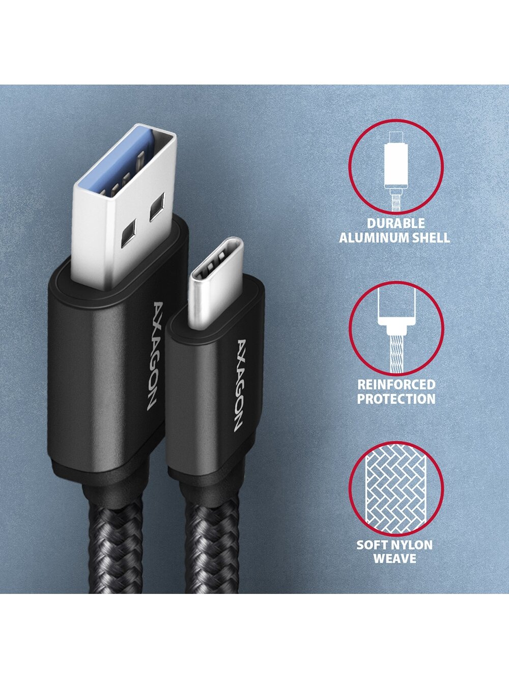 AXAGON | Data and charging USB 3.2 Gen1 cable, 1.5 m | BUCM3-AM15AB | USB Type C - USB Type A 2 AXAGON | Data and charging USB 3.2 Gen1 cable, 1.5 m | BUCM3-AM15AB | USB Type C - USB Type A 2