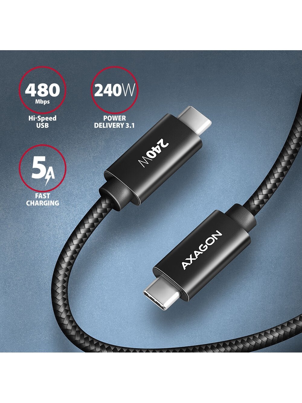 AXAGON | Data and charging USB 480Mbps cable, 1 m | BUCM2-CM10AB | USB-C to USB-C 1 AXAGON | Data and charging USB 480Mbps cable, 1 m | BUCM2-CM10AB | USB-C to USB-C 1