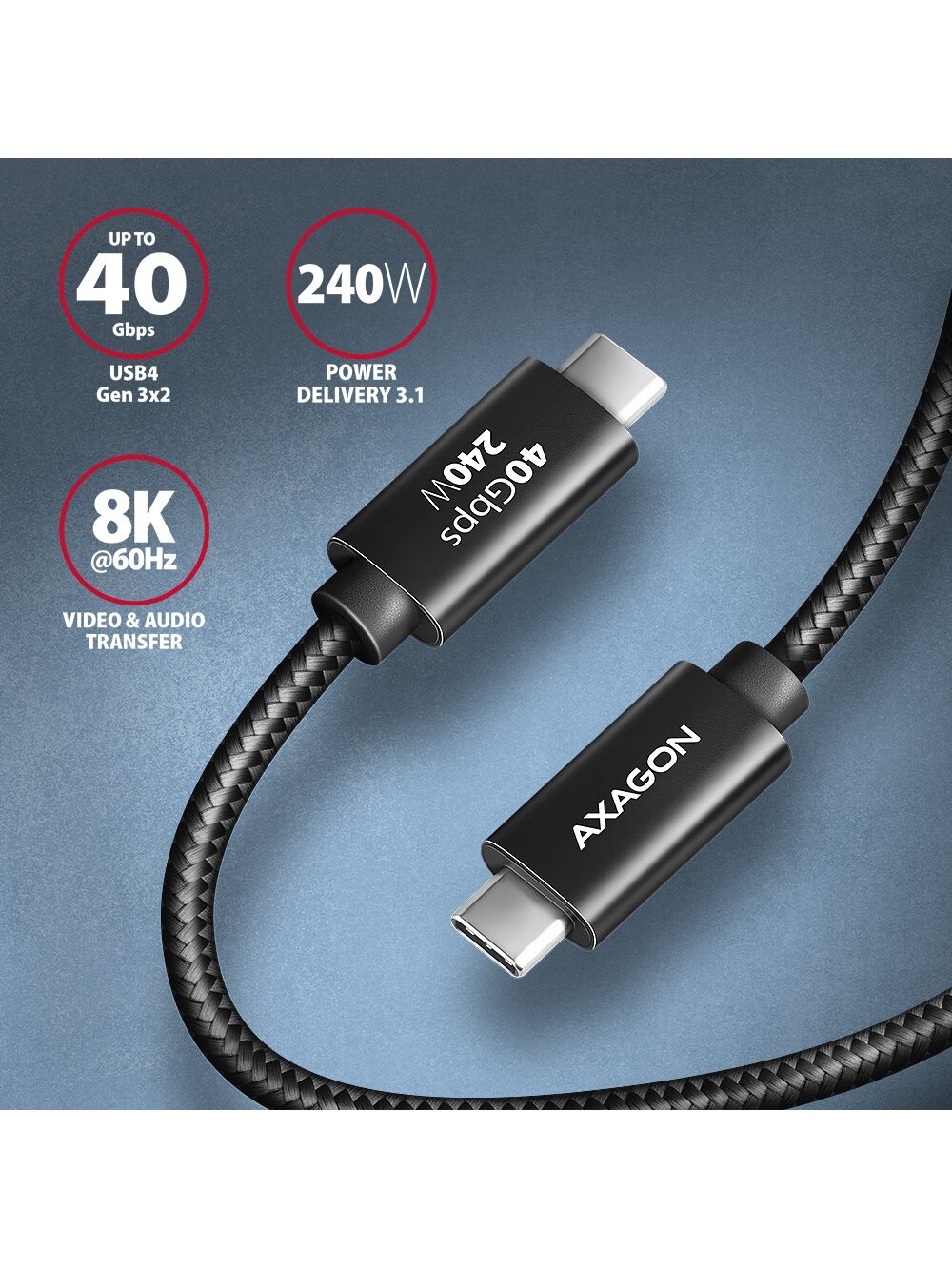 AXAGON | Data and charging USB4 Gen 3x2 cable, 1 m | BUCM3-CM15AB | USB Type C - USB Type C 1 AXAGON | Data and charging USB4 Gen 3x2 cable, 1 m | BUCM3-CM15AB | USB Type C - USB Type C 1