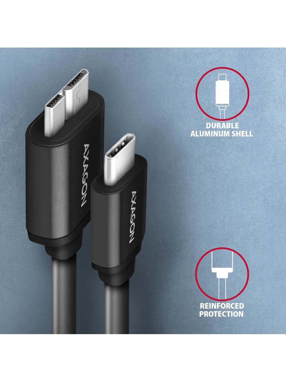 AXAGON | Data and power suply cable, 1 m | BUMM3-CM10AB | USB Type C to USB Type Micro-B 2 AXAGON | Data and power suply cable, 1 m | BUMM3-CM10AB | USB Type C to USB Type Micro-B 2