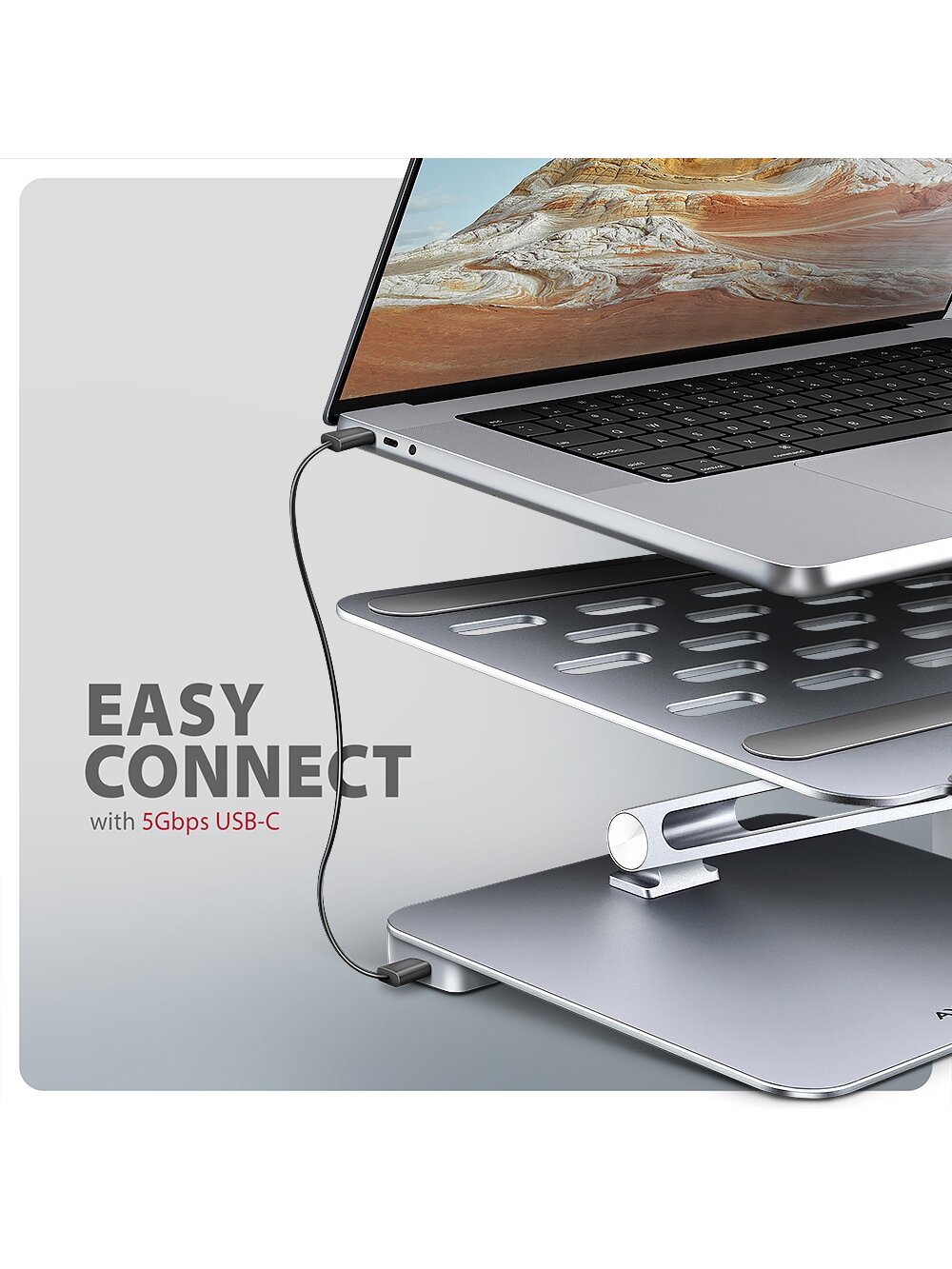 AXAGON Desk Mount | HMC-STND USB-C 5Gbps Stand and Hub 7in1 | Adjustable Height, Tilt | 10-16 " | Aluminum 8