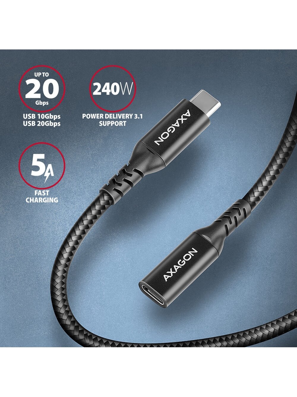 AXAGON | Extension USB 20Gbps Cable | BUCM32-CF15AB | USB Type-C to USB Type-C 1